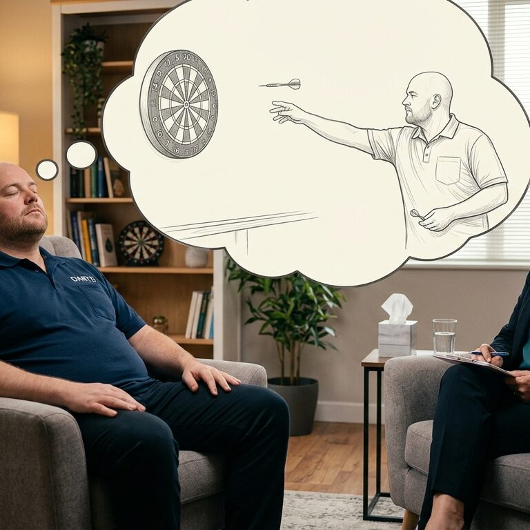 Home 38 arteritis behandeling via hypnose - darter in hypnosesessie visualiseert succesvol dartsen